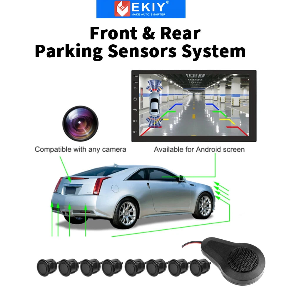 4 Parking Sensors LED Car Backup Reverse Rear Radar System Alert Alarm