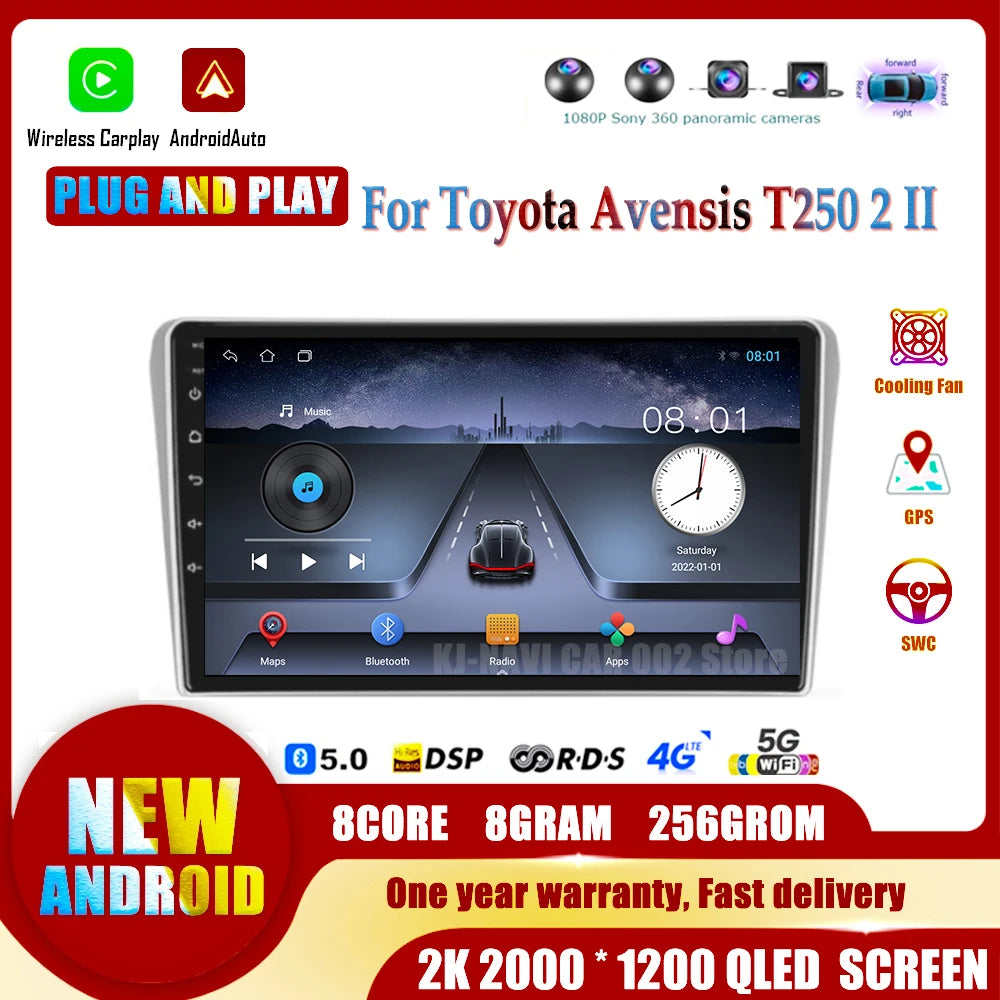 Autoradio ACAVICA Android 14 Per Toyota Avensis T250 (2003-2008) – 9 Pollici, 2+64GB, Wireless Carplay, GPS, DSP - 2