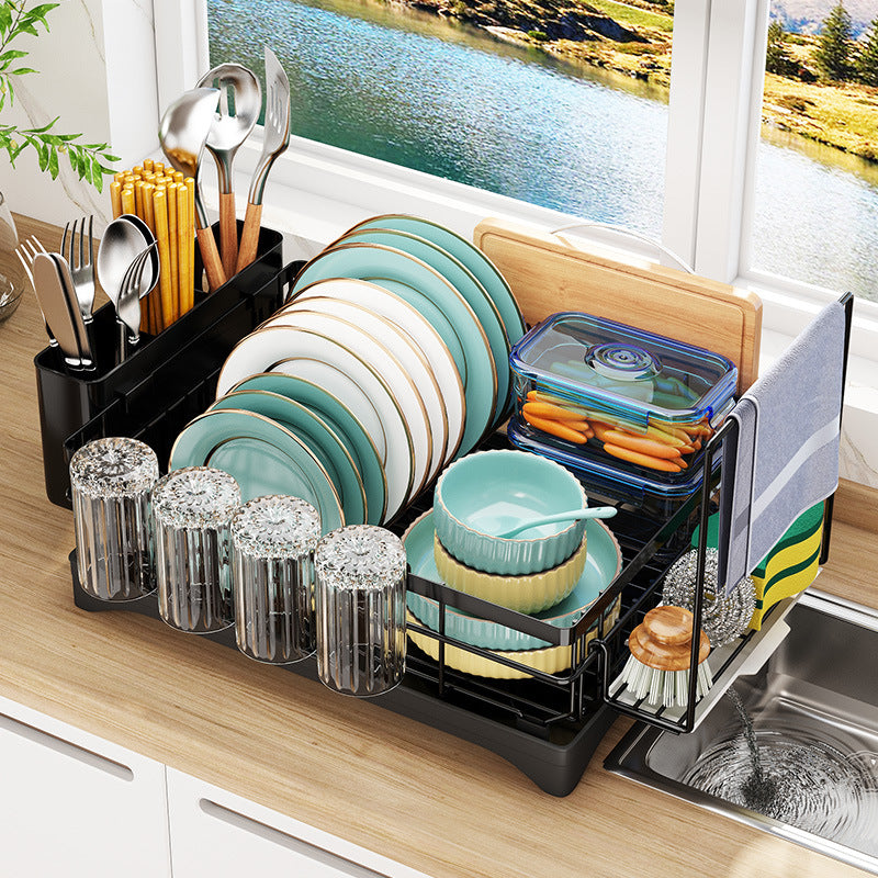 2-Tier Plastic Dish Drainer Rack – Utensil & Cutlery Holder With Drying Cup | Space-Saving Kitchen Organizer 5 thumbnail image