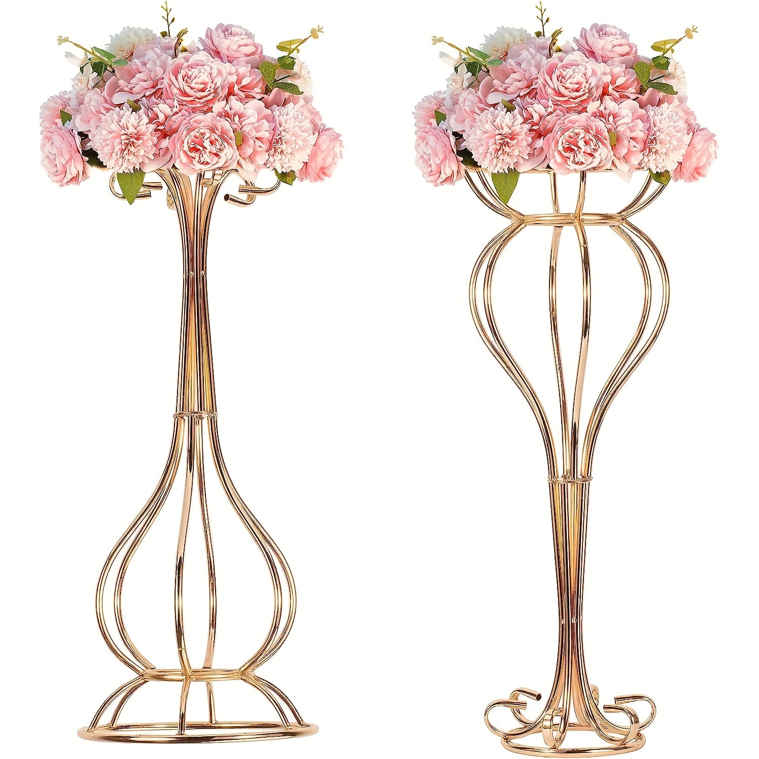 2pcs, Golden Flower Vases Stand For Table Centerpiece, Metal Trumpet S