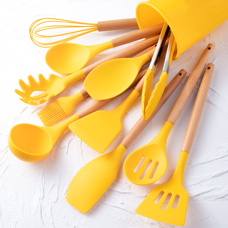 12pcs, Silicone Utensil Set, Khaki Kitchen Utensil Set With Wooden Han –  Par Masters