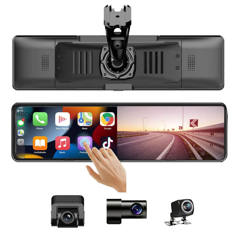 Car Par Short Notes HGDO 3CH Dash Cam Carplay 2K&1080P&1080P Front Inside Rear Camera Car ...