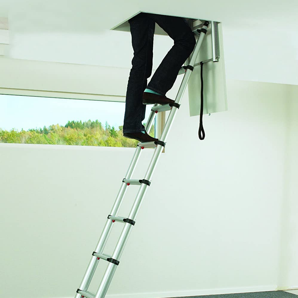 Hooked Compact Telescoping Attic Access Stair Steps Ladder With Hooks ...