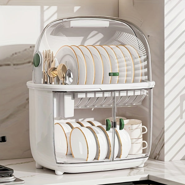 1pc White Double-layer Kitchen Bowl & Dish Rack Countertop