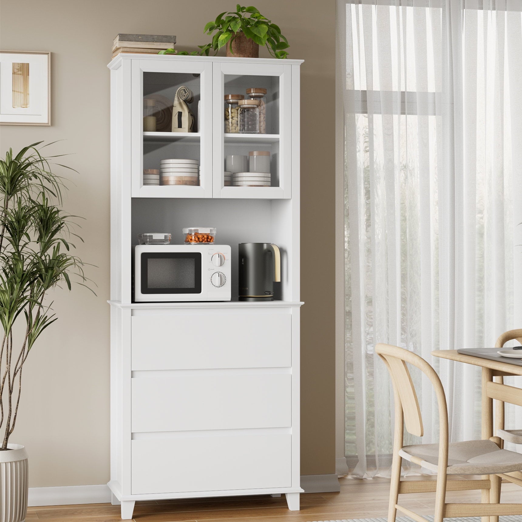 Storage Master Homfa 3-Drawer Kitchen Storage Cabinet, 76.6'' Tall Cabinet with Clear ...
