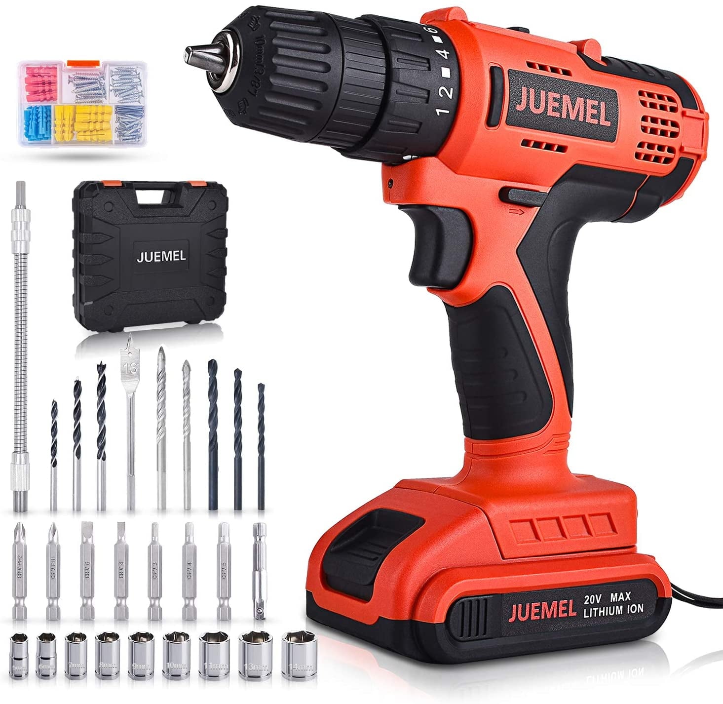 Juemel 20V Cordless Drill Driver with 100Pcs Accessories, Electric Pow ...