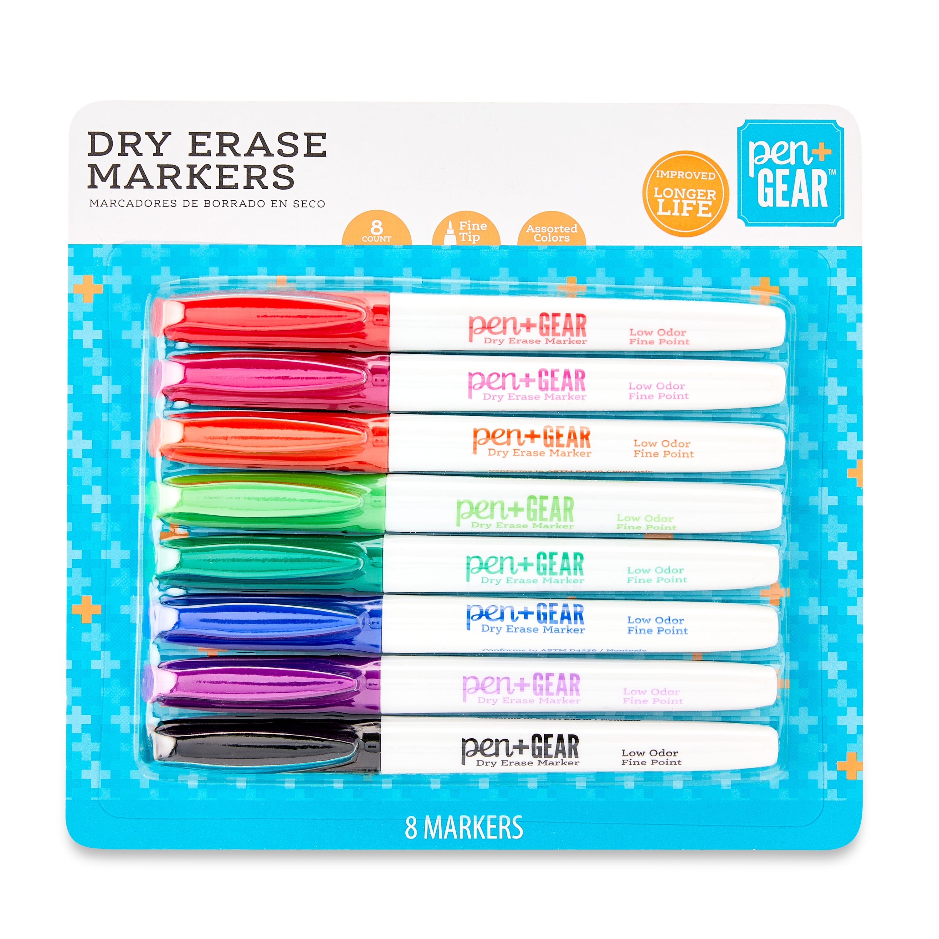 Pen + Gear Retractable Dry Erase Markers, Fine Tip, Assorted