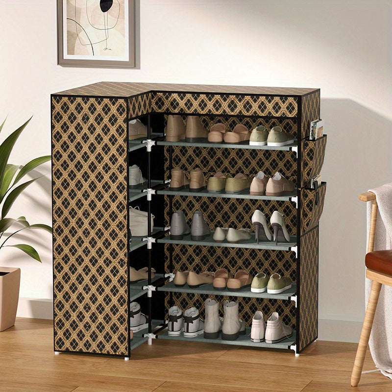 1pc Corner Shoe Rack, L-type 6-layer Double Row Waterproof Shoe Cabine ...