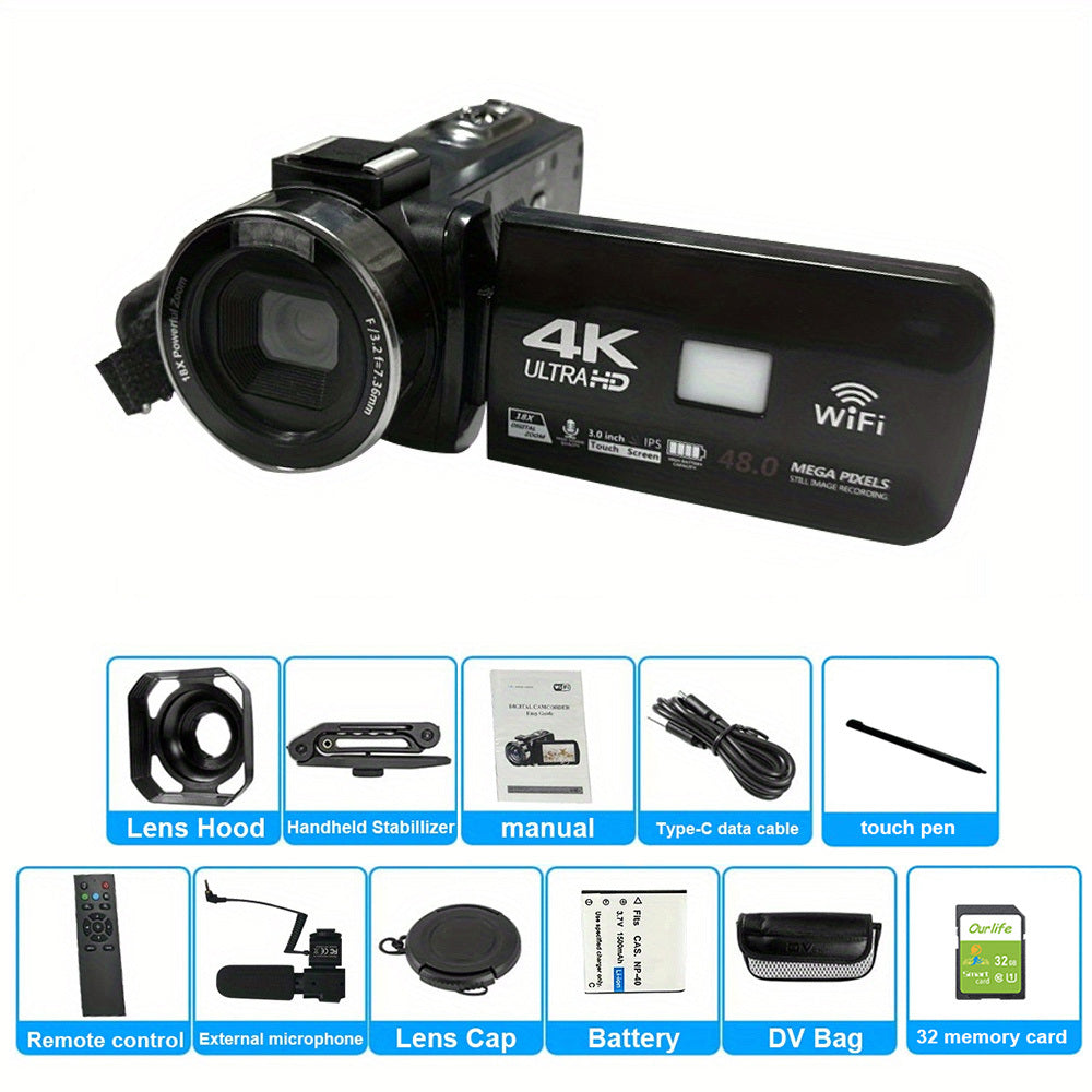4K Video Camera Camcorder Full HD 60FPS 18X Digital Zoom Digital Camer ...