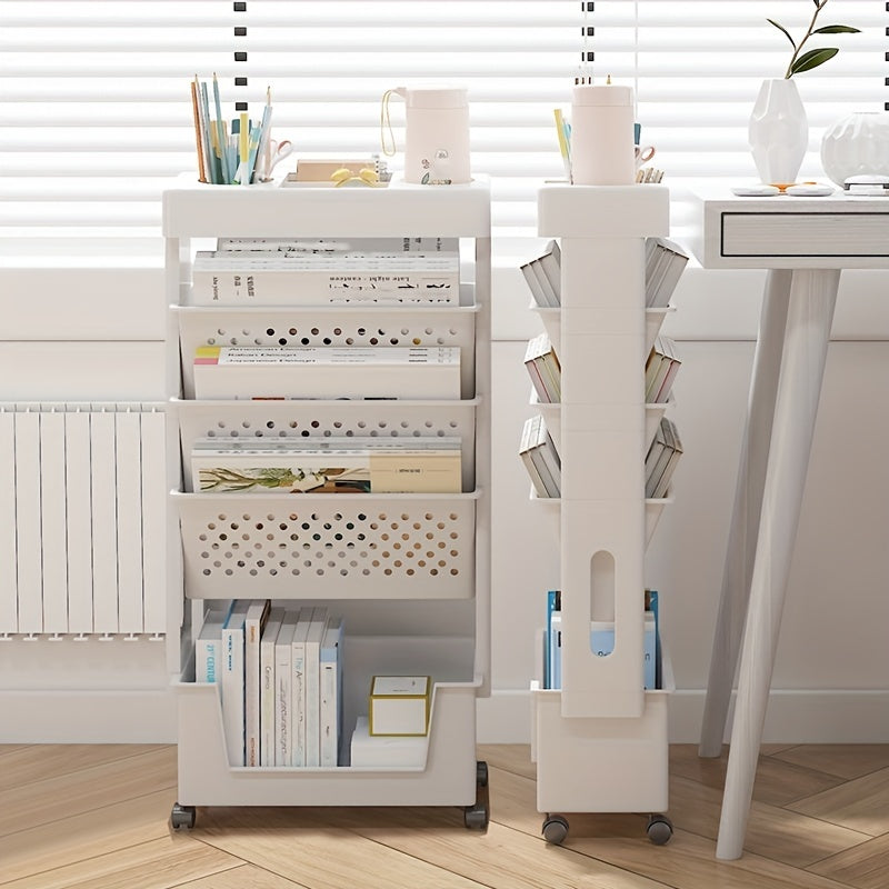 1pc 5-Tier Removable Tableside Bookshelf, Book Storage Rack With Wheel ...