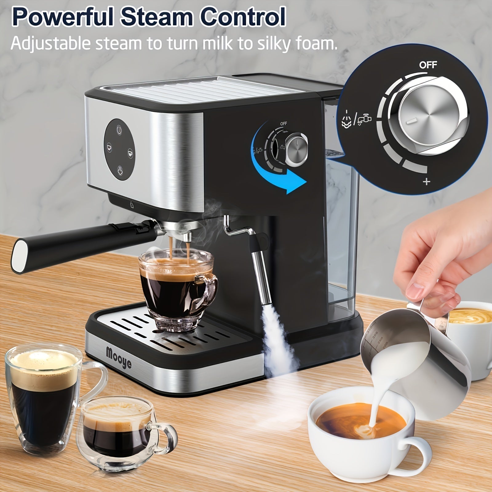 Drelex Espresso Machine With Milk Frothing, 20 Bar Expresso Coffee Machine,  Removable Water Tank, Semi-automatic Coffee Machine With Steam Wand For  Espresso, Latte, And Cappuccino,, Touch Control - Temu