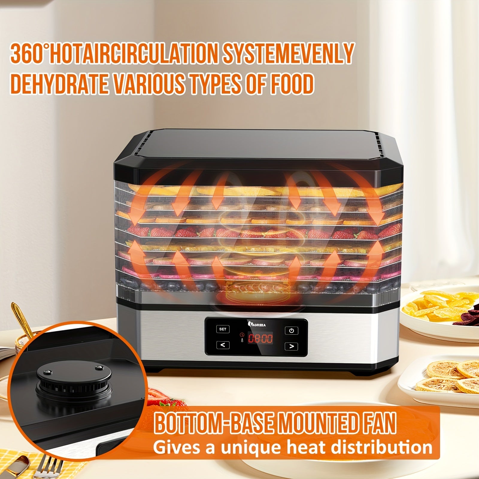 Electric Food Dehydrator Machine 400W 8 Stackable Trays Fruit